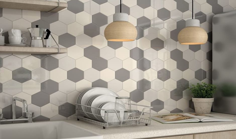 hexagon tiles in Kitchen