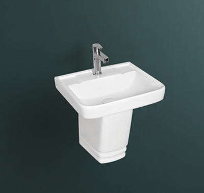 Ceramic White half pedestal wash basin by Lycos ceramic Online