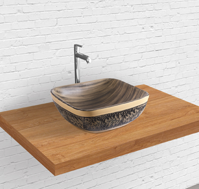 modern wooden finish table top wash basin
