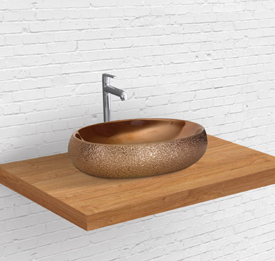 Get Lycos Ceramic Table Top gold Wash Basin