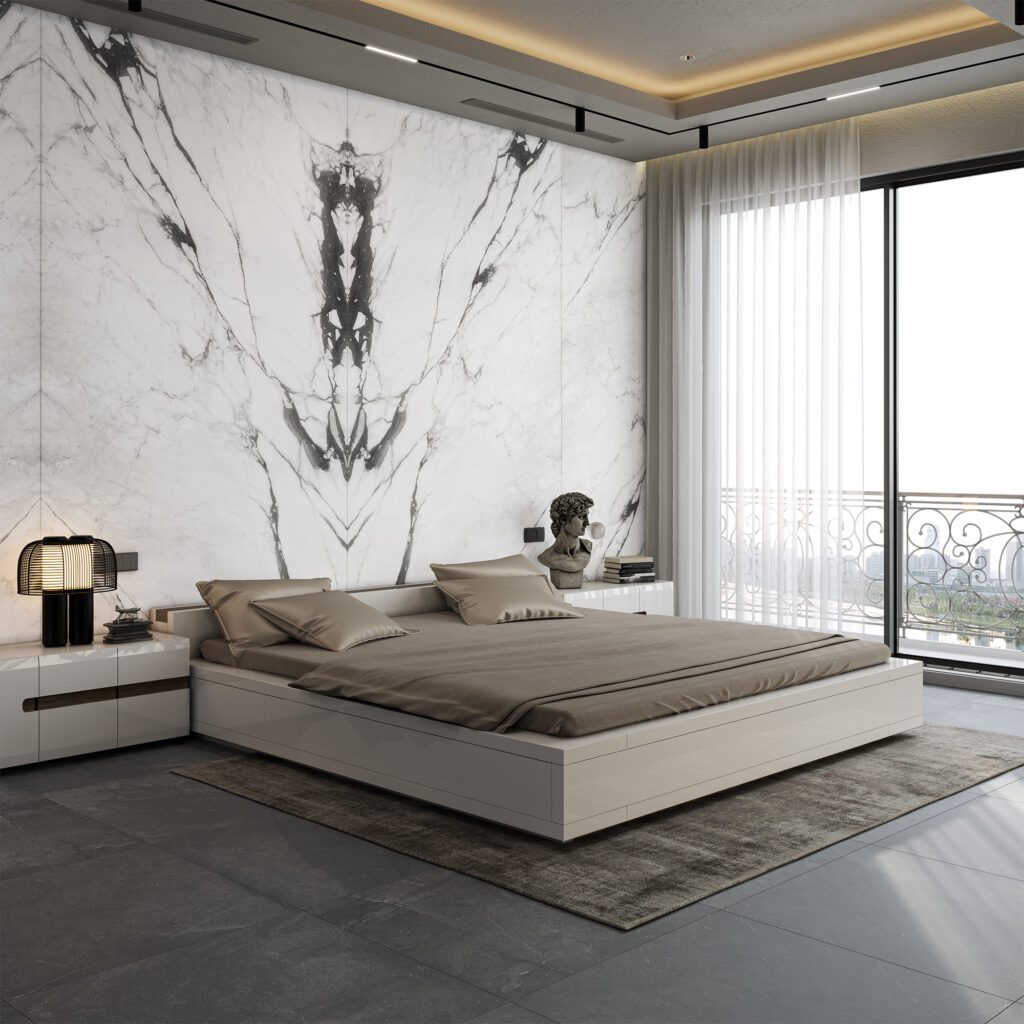 White tiles, Bedroom, Wall tiles, Slab tiles, Bedroom wall